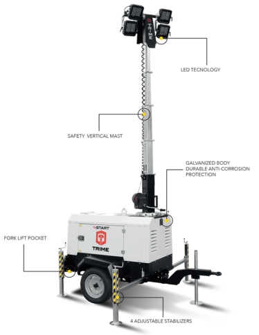 Мобильная мачта освещения TRIME X-Start 4x160W LED - 9M светодиодная фото 2