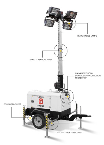 Мобильная мачта освещения TRIME X-Start 4x1000W MH - 9M - KOHLER металлогалоген фото 2